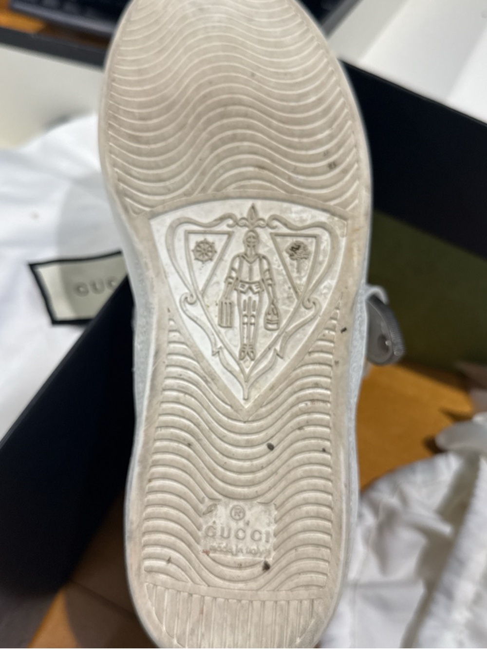 Gucci White High-Top Sneakers with Red & Green Web and Crystal Buckle - Picture 8 of 12